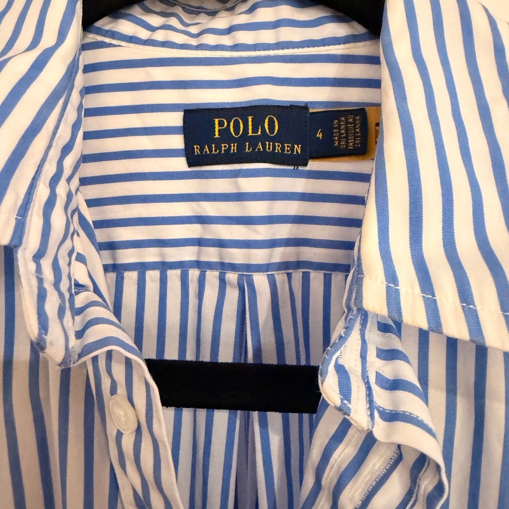 Ralph Lauren Blue & White Striped Button-Front Shirt Dress with Waist Tie - Picture 5 of 5